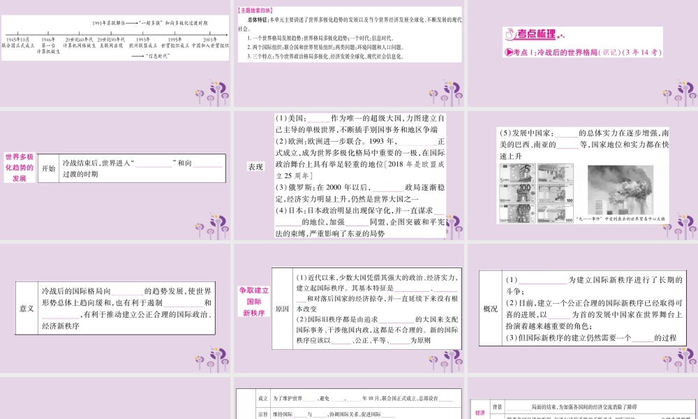 中考历史复习 第一篇 教材系统复习 第4板块 世界历史 第12单元 冷战后的世界多极化和经济全球化(讲解)课件