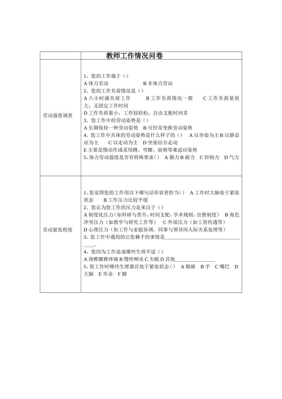 教师工作情况问卷_第1页
