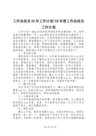 工作总结及XX年工作计划-XX年度工作总结及工作计划