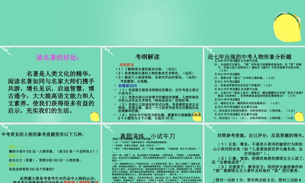 广东省阳山县中考语文名著阅读复习课件(人物形象的分析) 课件