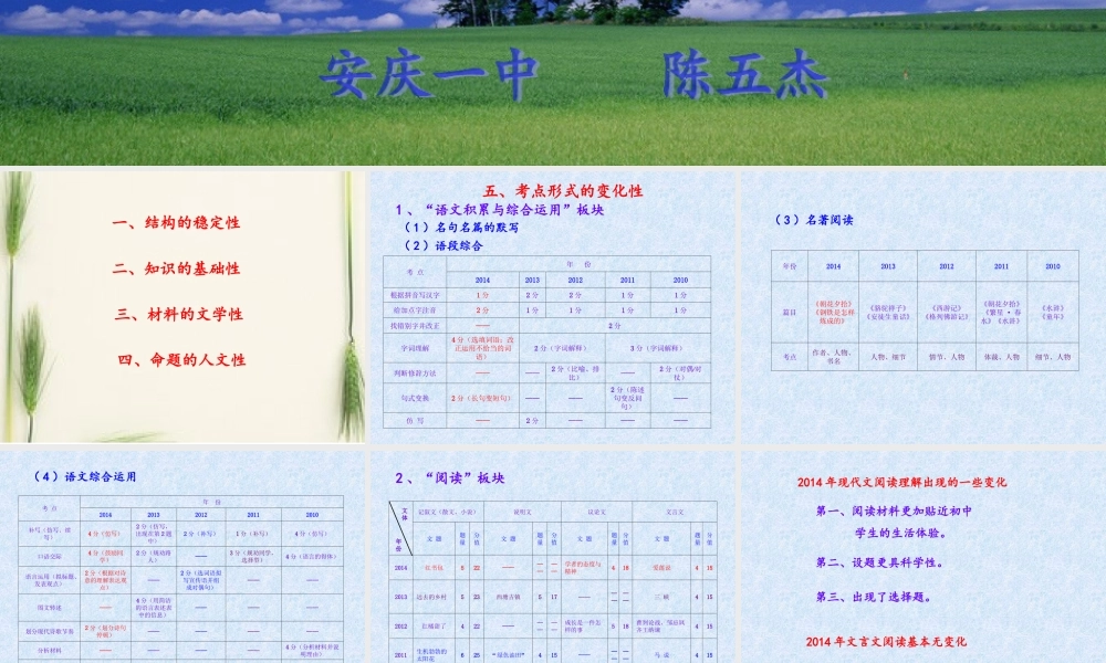 2014年中考语文试题研究