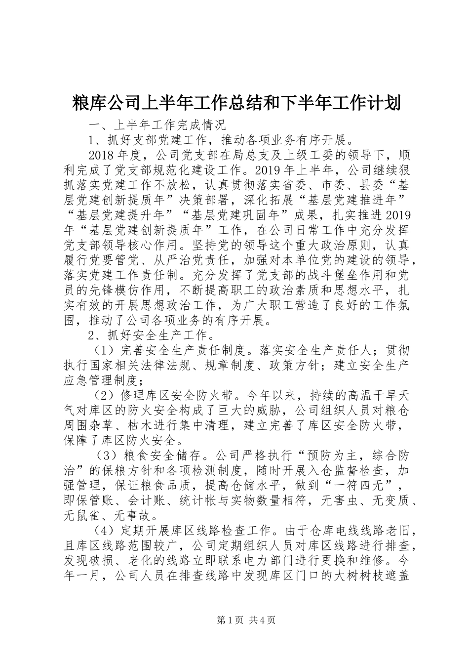 粮库公司上半年工作总结和下半年工作计划_第1页