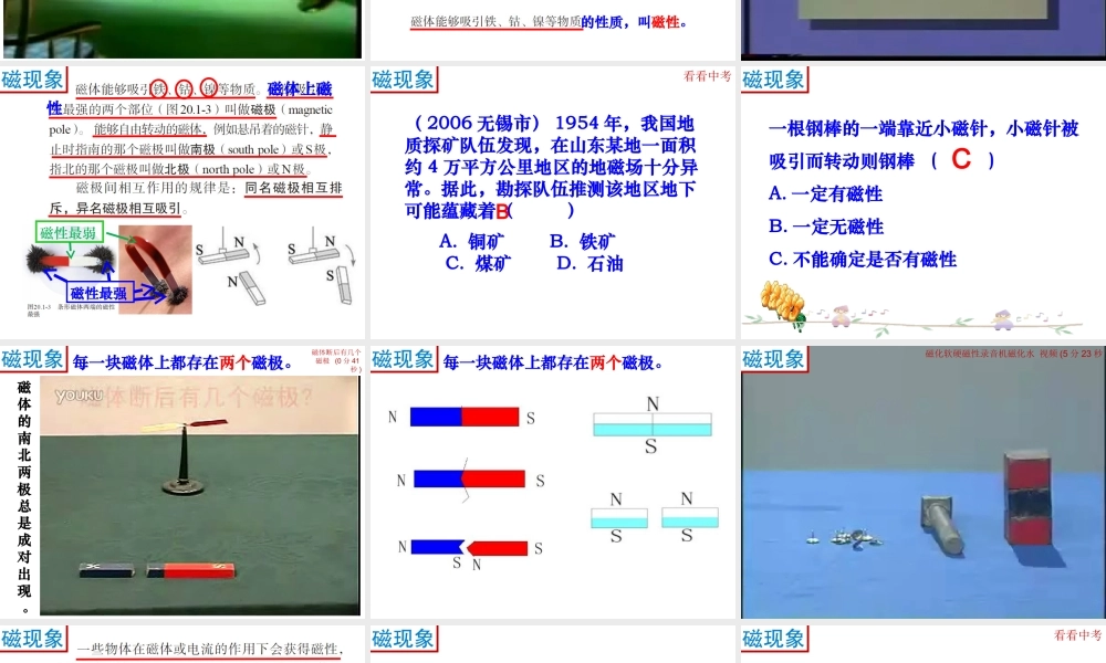 (人教2011课标版)九年级物理全册第20章《电与磁》第1节《磁现象_磁场》课件