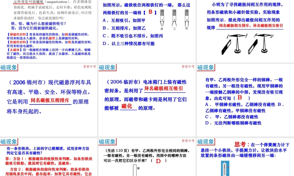 (人教2011课标版)九年级物理全册第20章《电与磁》第1节《磁现象_磁场》课件