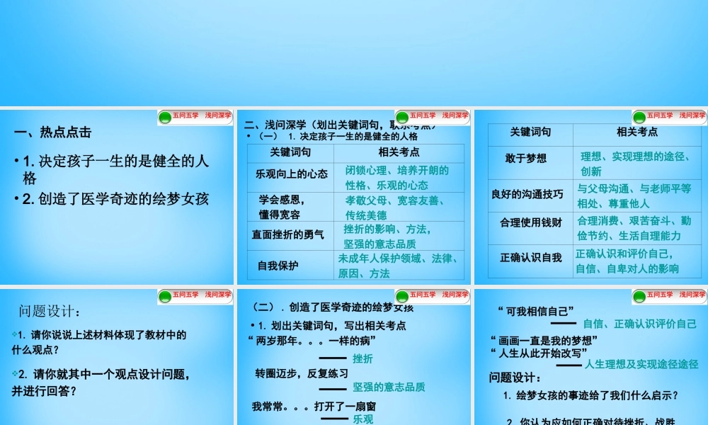 中考政治二轮复习 专题二 培养良好品质 塑造健全人格课件