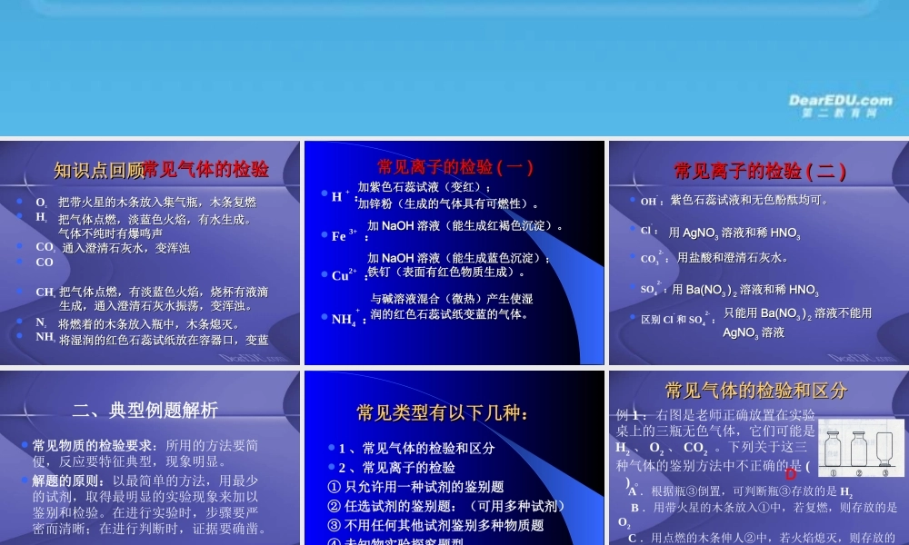 人教版中考化学复习课件 常见物质的检验与区分 课件