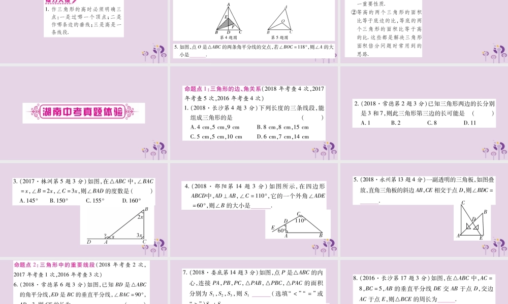 中考数学复习 第一轮 考点系统复习 第4章 三角形 第2节 一般三角形及其性质导学课件