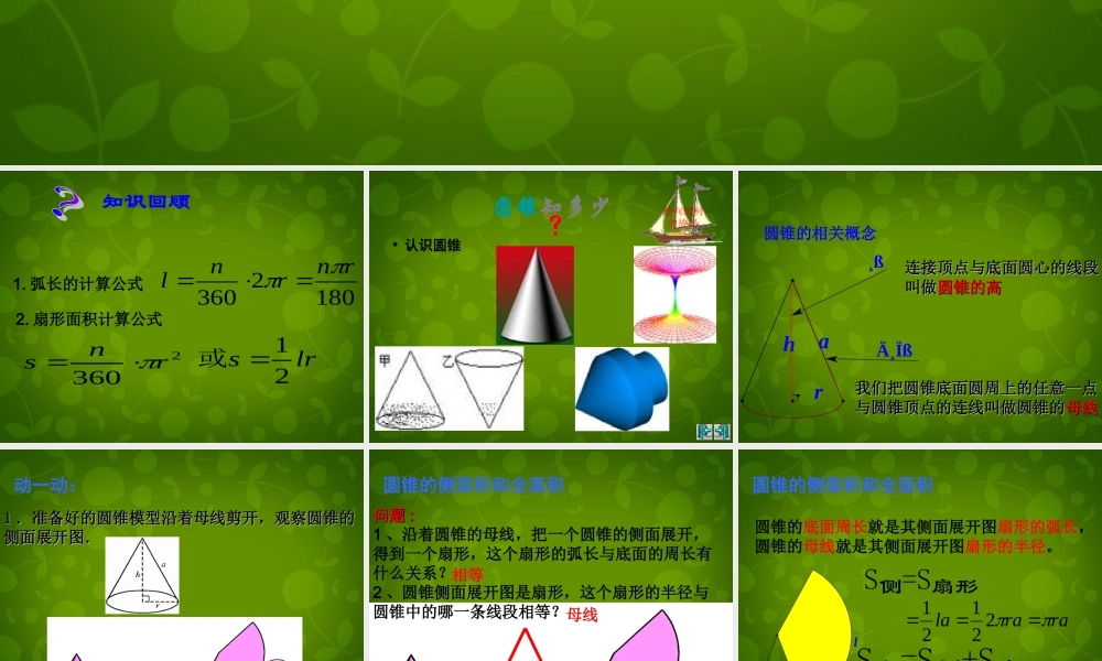 九年级数学上册 2422 圆锥的侧面积和全面积课件 新人教版 课件
