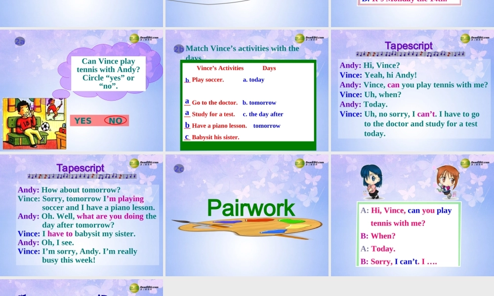 八年级英语上册(Unit 5 Can you come to my party Section B-P3)课件 人教新目标版 课件