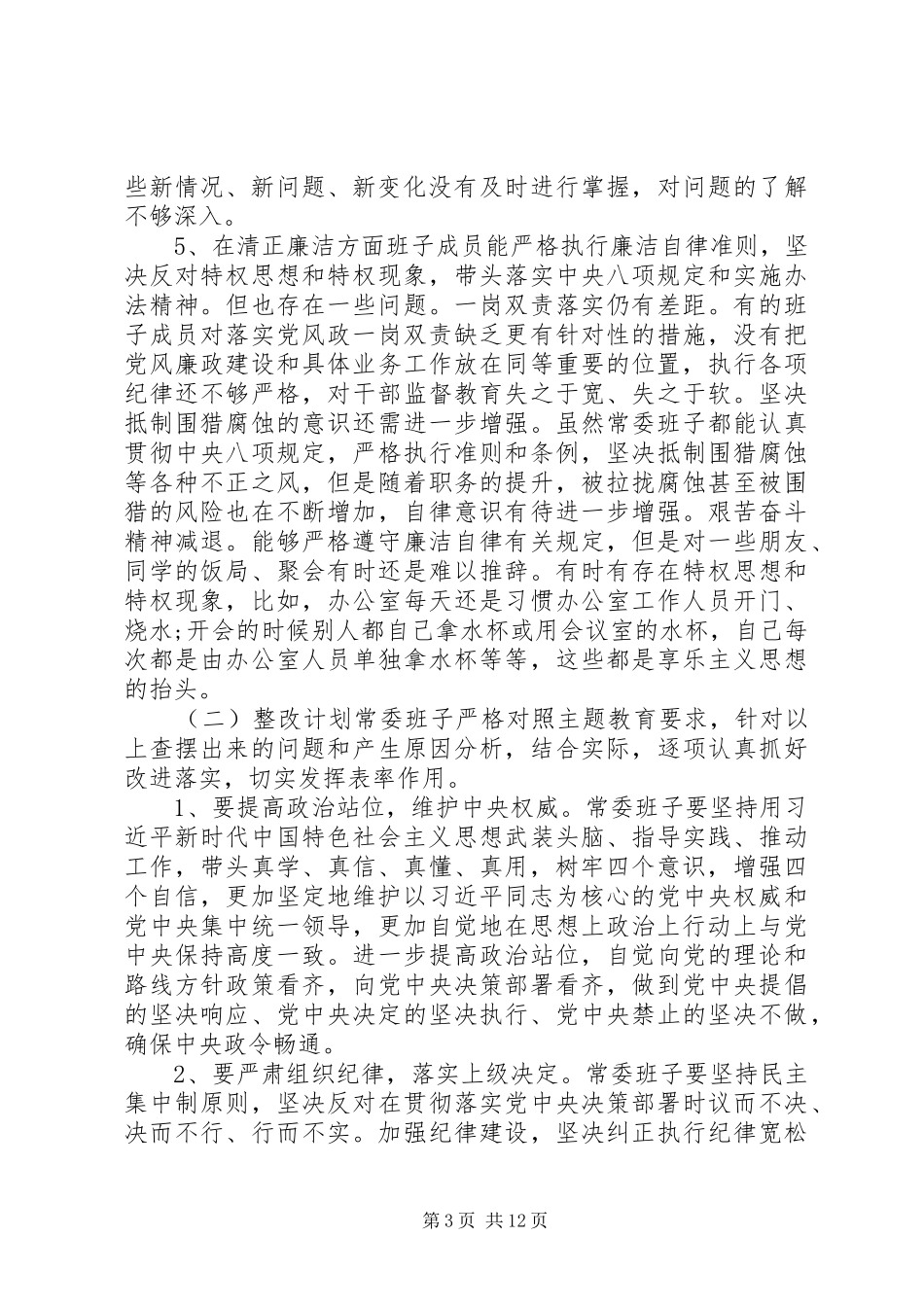 领导班子及个人存在问题与整改计划(主题教育检视问题清单)_第3页