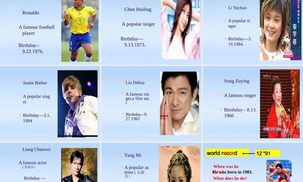 八年级英语上册 Unit 9 When was he born(Section A Period 1)课件 人教新目标版 课件