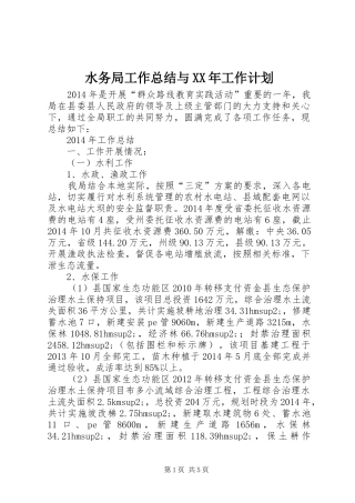 水务局工作总结与XX年工作计划