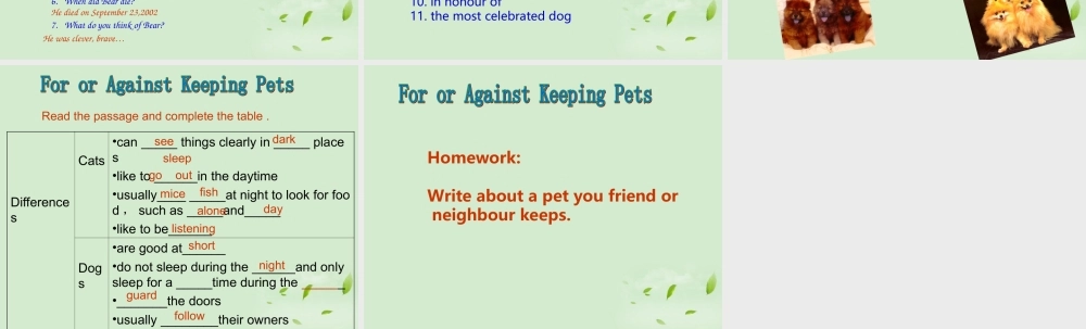 八年级英语 Unit4 Lesson2 For or Against Keeping Pets课件 上教版 课件