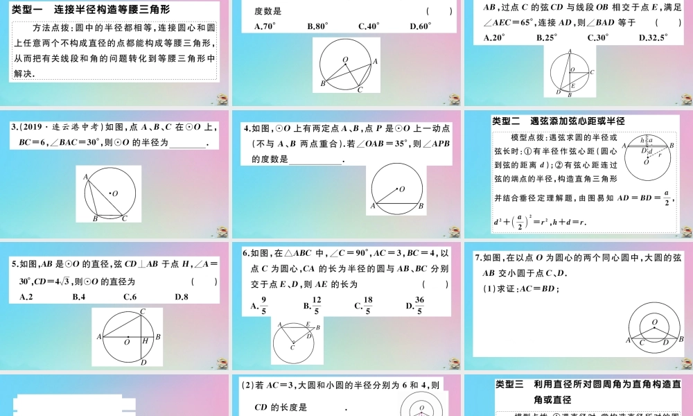 九年级数学上册 第24章(圆)微专题 圆中常见辅助线的作法作业课件 (新版)新人教版 课件