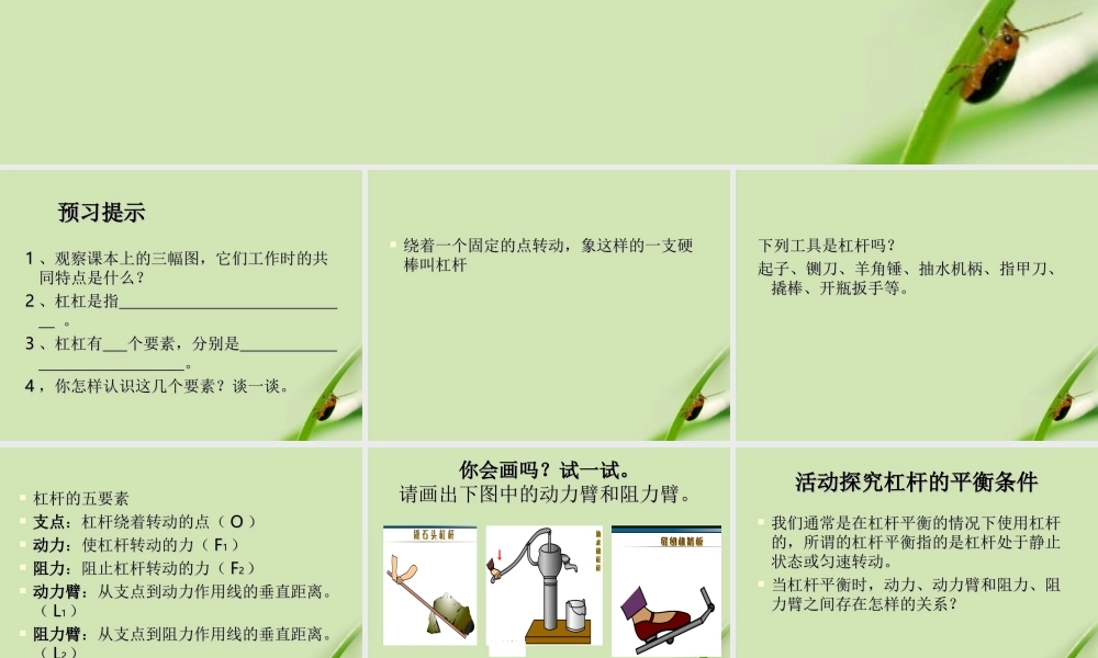 九年级物理 第9章第1节杠杆课件 北师大版 课件