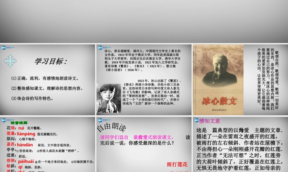 中学七年级语文上册 第4课(散文诗两首)荷叶 母亲课件 (新版)新人教版 课件