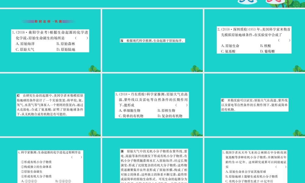 八年级生物下册 7.3.1 地球上生命的起源习题课件(新版)新人教版 课件