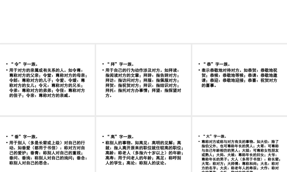 届高考语文第一轮知识点专题复习(语言中的敬辞与谦辞)课件  课件