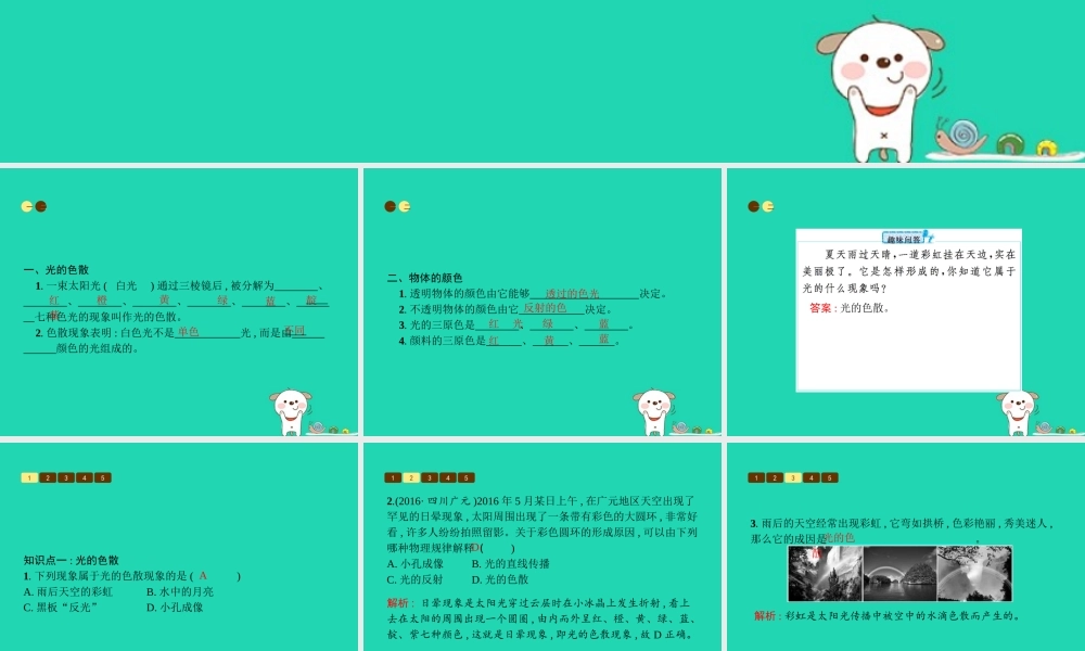 八年级物理上册 5.5 物体的颜色课件 (新版)北师大版 课件