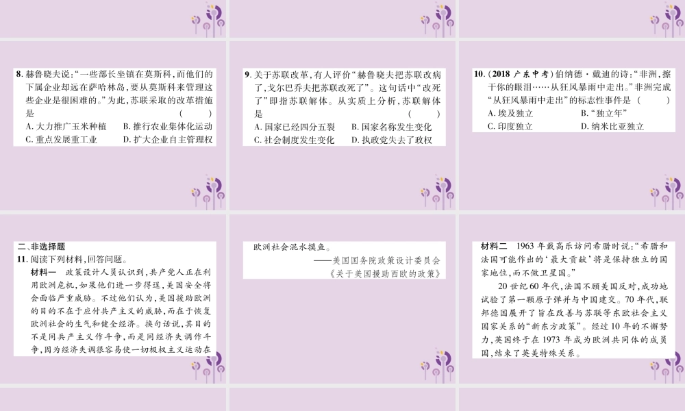 中考历史总复习 第一编 教材知识速查篇 模块四 世界现代史 第22讲 冷战和美苏对峙的世界(精练)课件