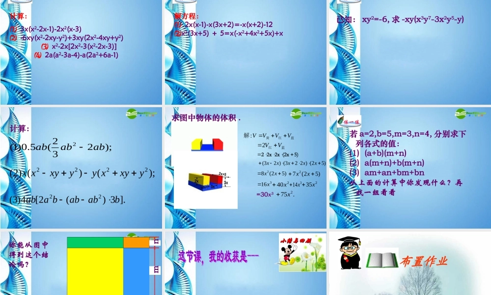 七年级数学下册 8.2整式乘法课件 沪科版 课件