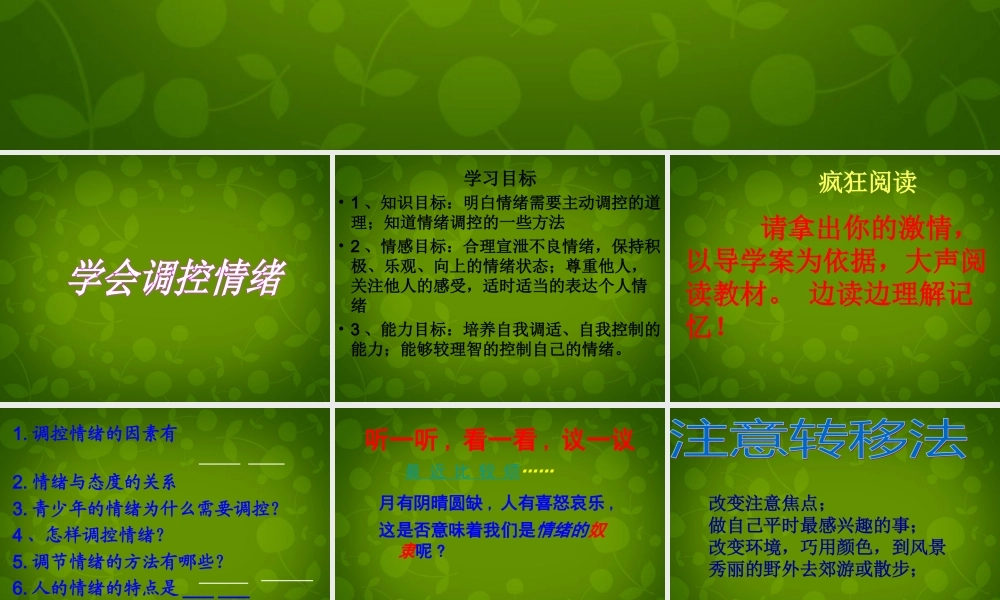 中学七年级政治上册(6.2 善于调控情绪)课件 新人教版 课件