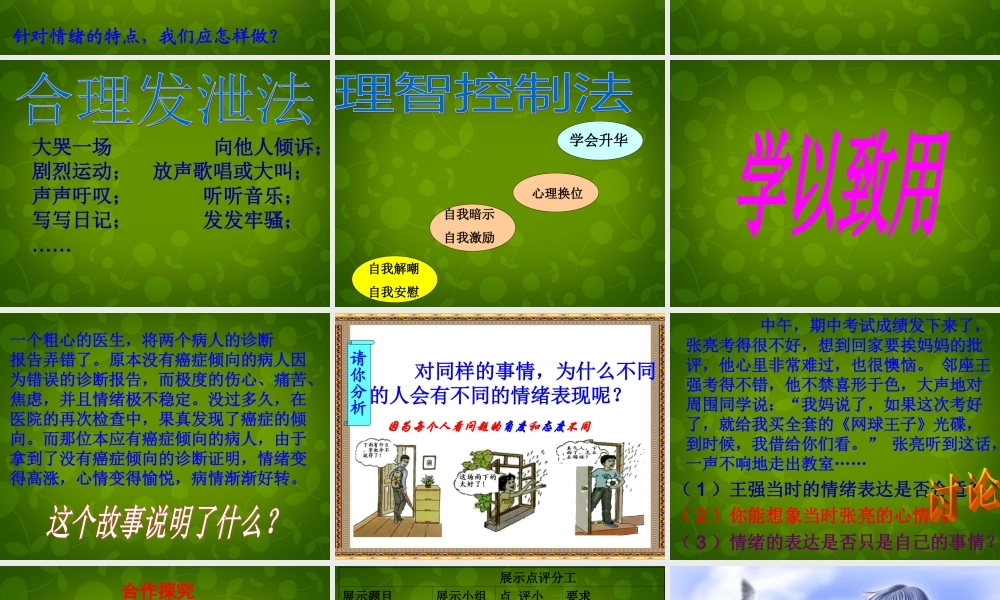 中学七年级政治上册(6.2 善于调控情绪)课件 新人教版 课件