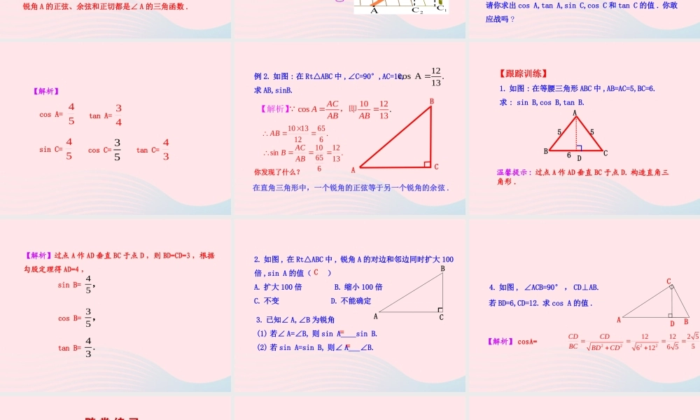 九年级数学下册 第一章直角三角形的边角关系 1从梯子的倾斜程度谈起第2课时课件 北师大版 课件