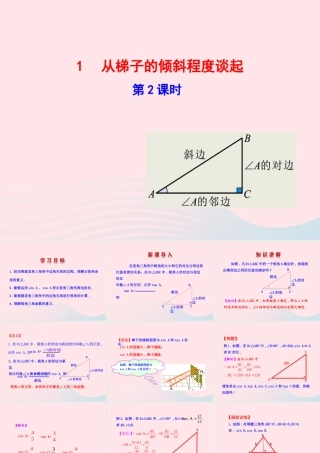 九年级数学下册 第一章直角三角形的边角关系 1从梯子的倾斜程度谈起第2课时课件 北师大版 课件