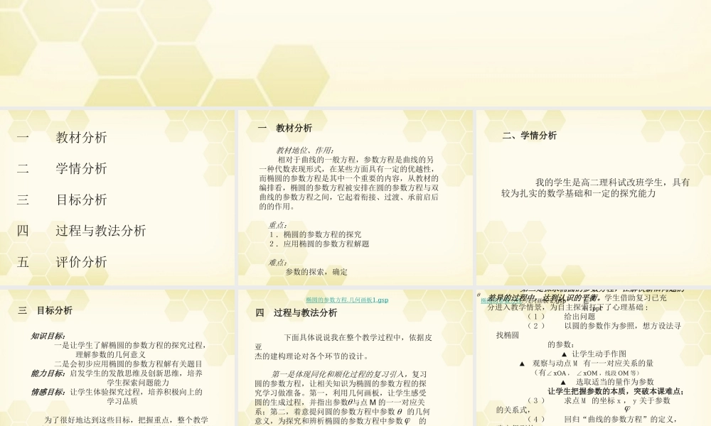 教师说课比赛课件 椭圆的参数方程说课课件