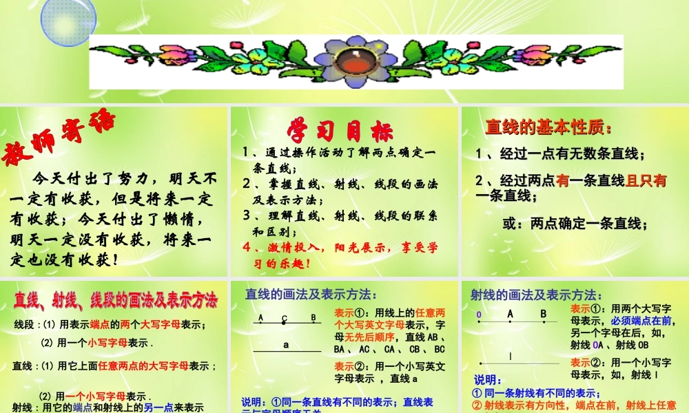 中学七年级数学上册 4.2 直线、射线与线段课件1 (新版)新人教版 课件