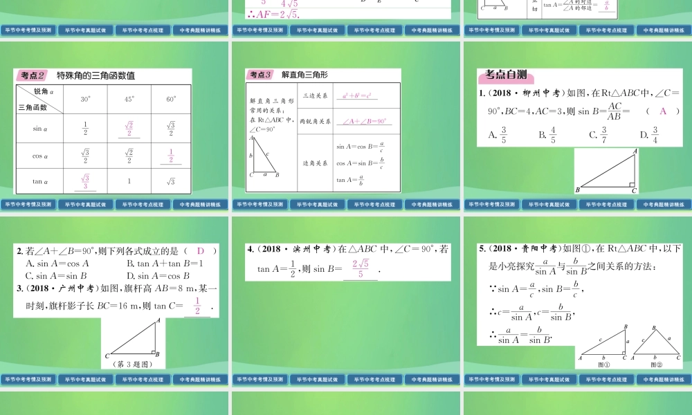 中考数学复习 第5章 图形的相似与解直角三角形 第 锐角三角函数与解直角三角形(精讲)课件