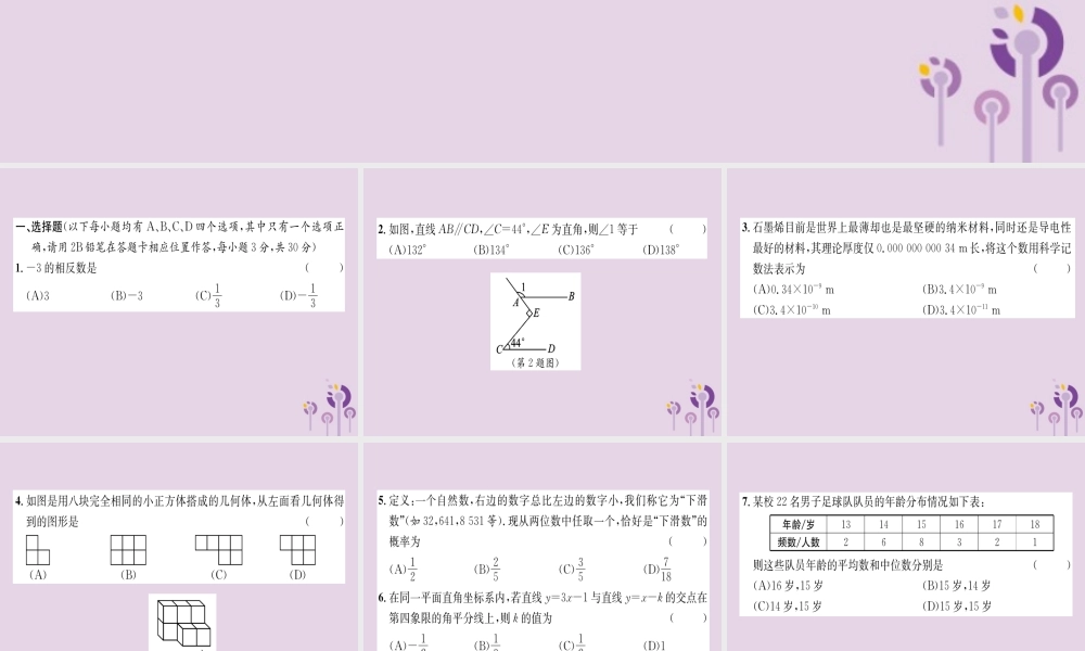 中考数学总复习 毕业生学业(升学)考试模拟试题卷(5)课件 试题-2