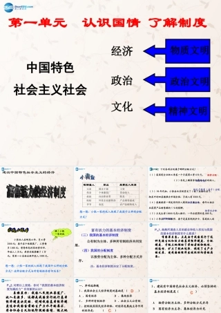 九年级政治全册 第一单元 第2课 第2课时 经济制度课件 粤教版 课件