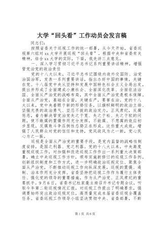 大学“回头看”工作动员会发言稿