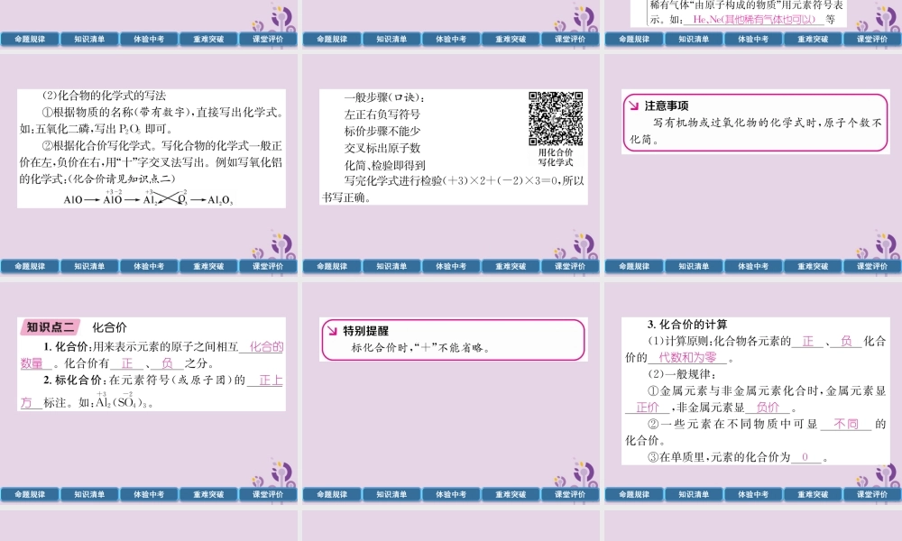 中考化学总复习 第1编 主题复习 模块2 物质构成的奥秘 课时10 化学式和化合价 物质的分类(精讲)课件