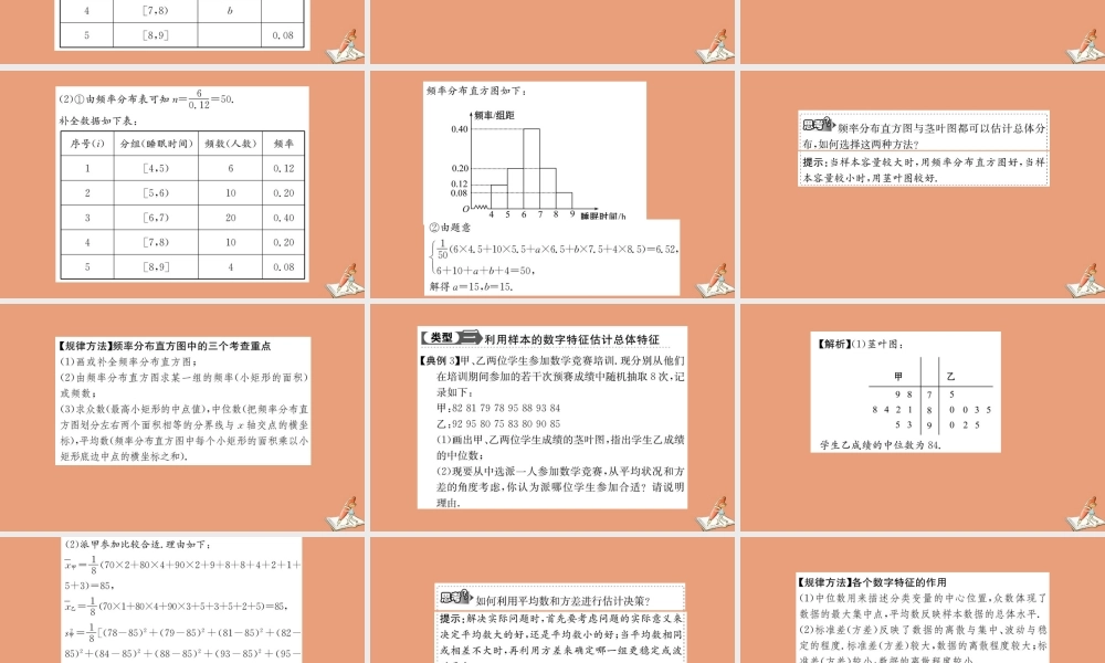 数学 阶段复习课 第二章 统计教学课件 新人教A版必修3 课件