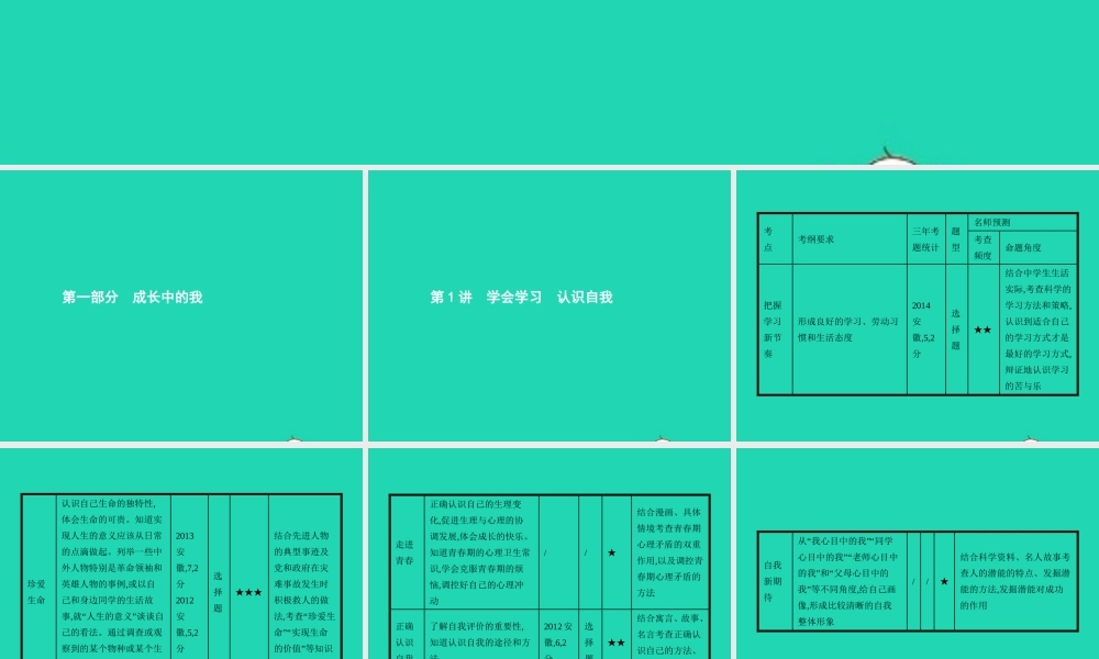 中考政治 第一编 基础篇 第一部分 成长中的我 第1讲 学会学习 认识自我课件