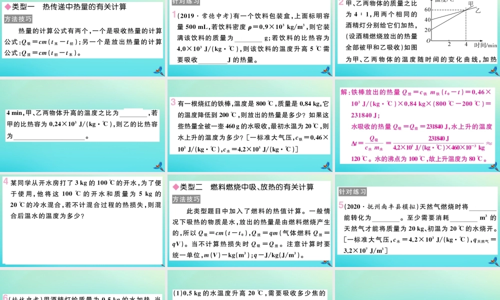 九年级物理全册 第十三章 内能与热机 专题二 热学的综合计算习题讲评课件 (新版)沪科版 课件