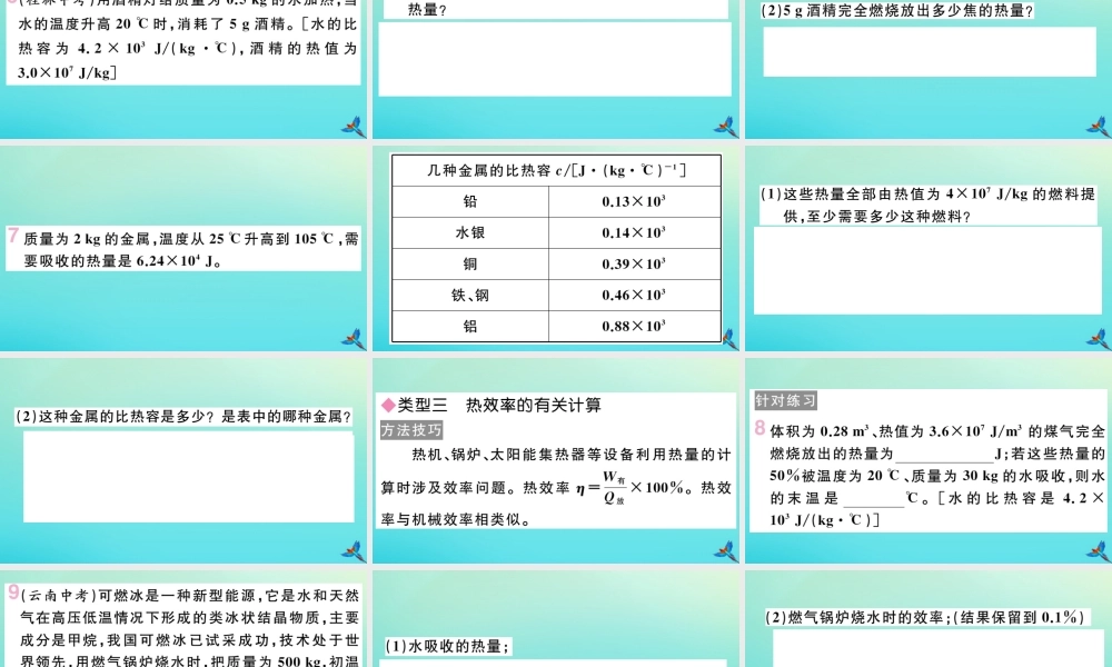 九年级物理全册 第十三章 内能与热机 专题二 热学的综合计算习题讲评课件 (新版)沪科版 课件