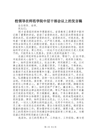 校领导在师范学院中层干部会议上的发言稿