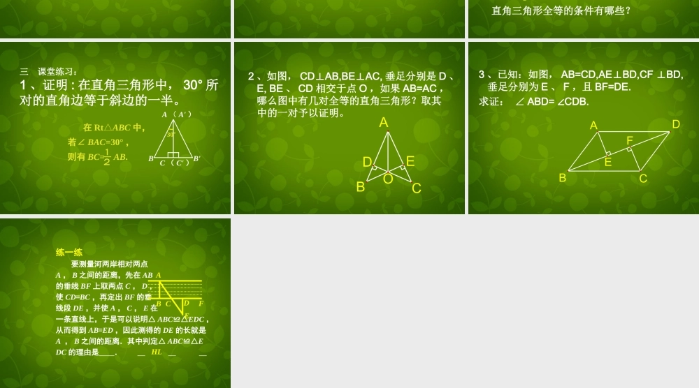 九年级数学上册 32 直角三角形全等的判定课件2 苏科版 课件