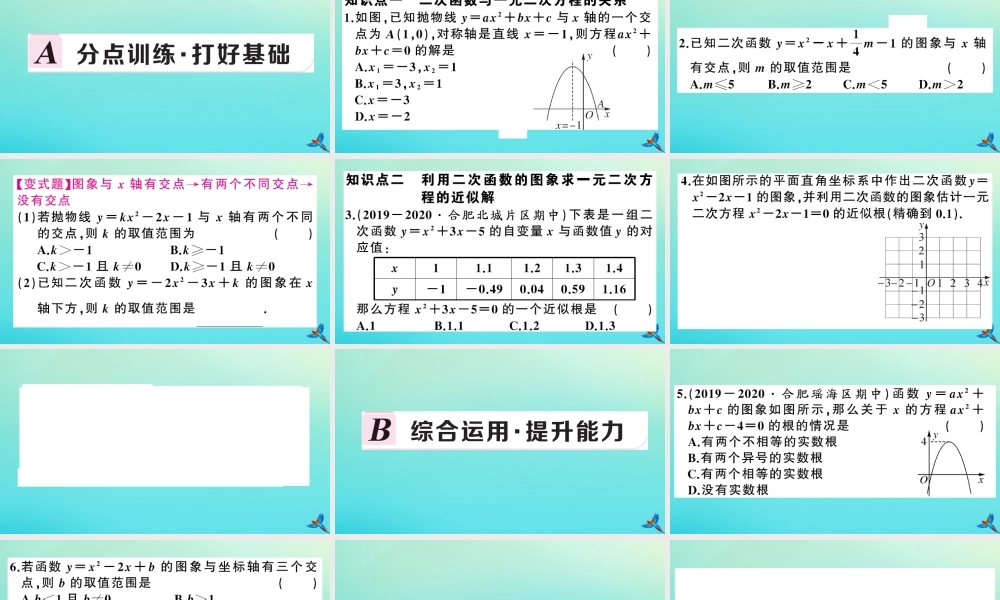 九年级数学上册 第21章 二次函数与反比例函数 213 二次函数与一元二次方程 第1课时 二次函数与一元二次方程作业课件 (新版)沪科版 课件