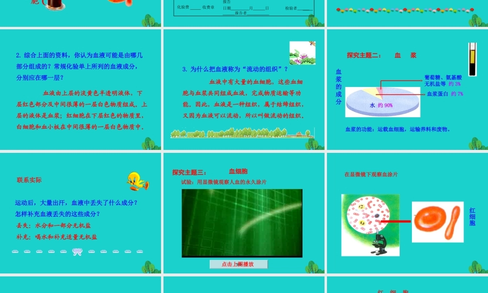七年级生物下册 4.4.1 流动的组织 血液课件 七年级生物下册 4.4.1 流动的组织 血液课件+素材(新版)新人教版