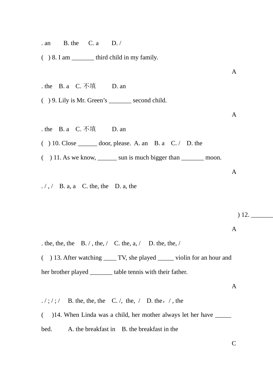 初中英语冠词专项练习题（无答案）_第2页
