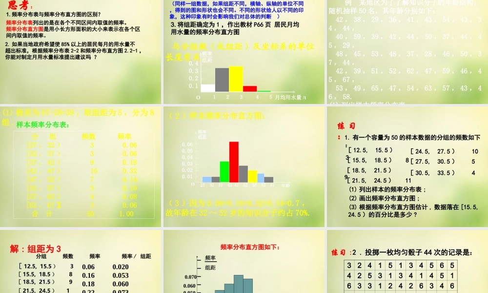 数学 2.2.1用样本的频率分布估计总体分布(一)课件 新人教A版必修3 课件