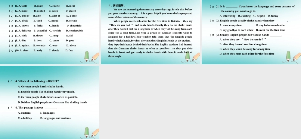 九年级英语全册 Unit 10 You re supposed to shake hands(第2课时)习题课件 (新版)人教新目标版 课件