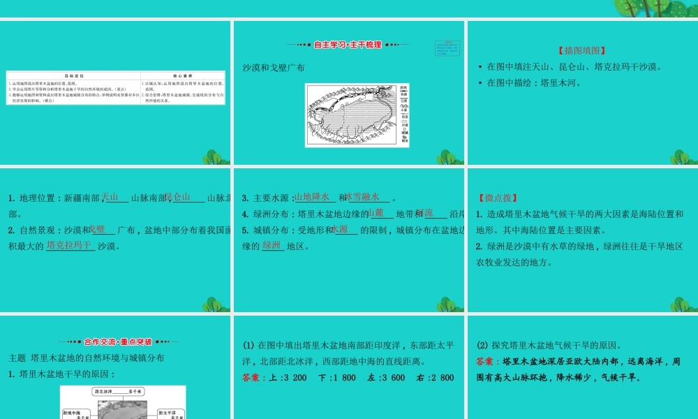 八年级地理下册 第八章 第二节 干旱的宝地 塔里木盆地(一沙漠和戈壁广布)习题课件(新版)新人教版 课件