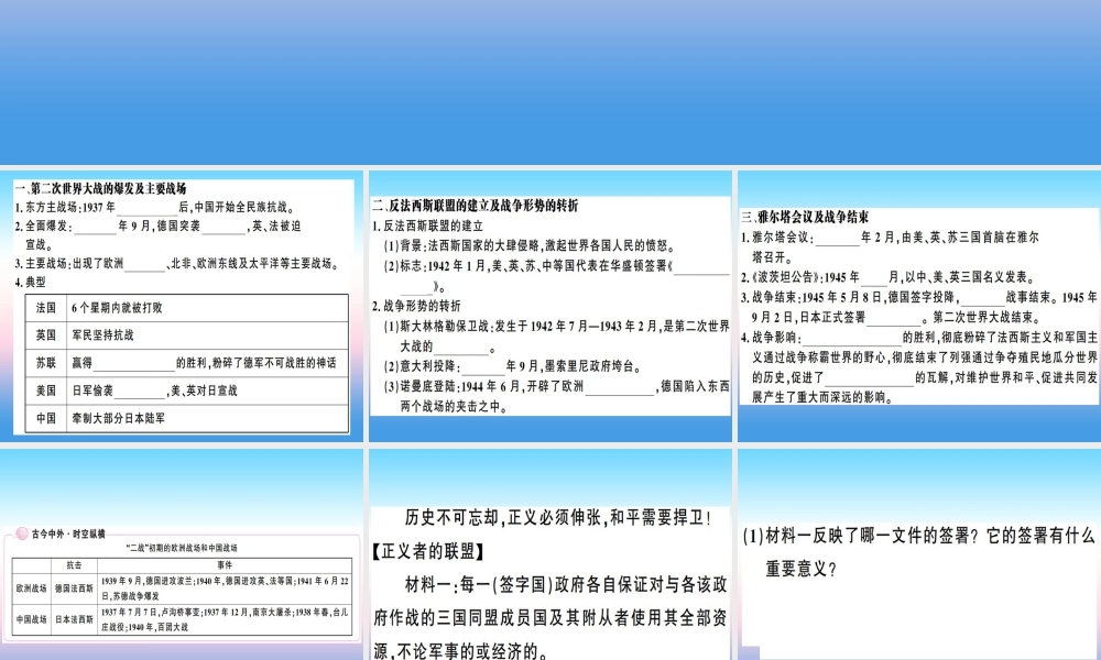 九年级历史下册 第四单元 经济大危机和第二次世界大战 第15课 第二次世界大战习题课件 新人教版 课件
