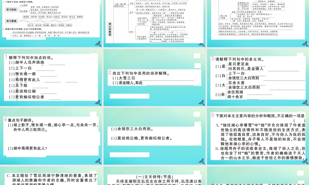 九年级语文上册 第三单元 12 湖心亭看雪作业课件 新人教版 课件